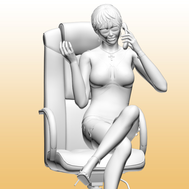 Woman 3D Model Sitting in Chair Calling